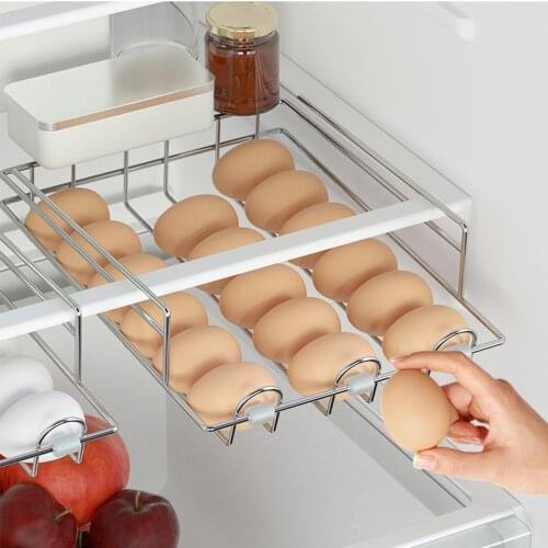 Stainless Steel Refrigerator Storage Shelf Rolling Egg Rack Creative Drawer Box Egg Rack Refrigerator Storage Container