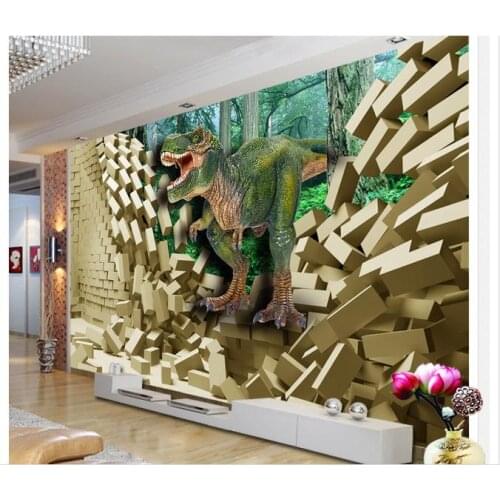 Custom photo wallpaper 3d murals wallpaper dinosaur out of the wall mural TV setting wall wallpaper living room home decoration