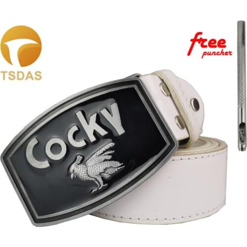 Drop Shipping Fashion Cocky Belt Buckles for Man Black Metal Belt Buckles with Leather Belt Free Puncher