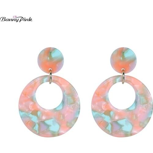 Banny Pink Bohemia Tortoiseshell Earrings For Women Sweet Pink Color Acetic Arc Geometric Round Circle Statement Stud Earrings