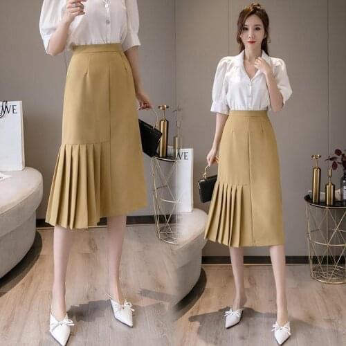 Women 2021 Summer New Fashion Mid-long Package Hip Skirts Female Solid Color Slim Skirts Ladies Solid Color Thin Skirts E278