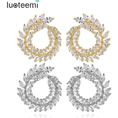 LUOTEEMI Sparkly Clear Leaf Shape Stud Earrings With Top Quality Cubic Zirconia For Women Jewelry Club Factory Brincos Earring