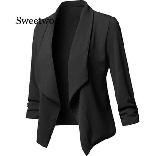 Women Solid Blazers Cardigan Coat Long Sleeve women blazers and jackets Asymmetrical Casual Business Suit Outwear 2020