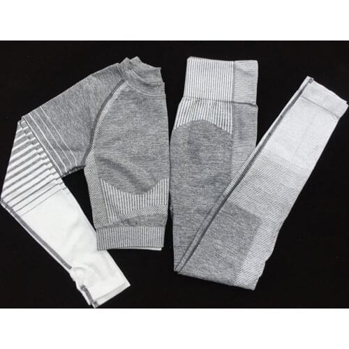 2 Piece Set Women Yoga Suit Women Long Sleeve Shirt Sets Seamless Leggings Gym Fitness Workout Running Sports Clothes Sportswear