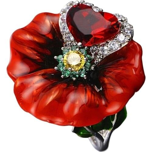 Women Wedding Party Fashion Flower Heart Shape Faux Finger Ring Bridal Jewelry Evening Party Banquet Gift Rings