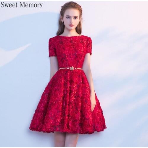 A109 2021 Blue Gray Wine Red Pink Prom Dresses Women Short Robes O-Neck Girl Wedding Party Dress Sweet Memory Female Vestidos