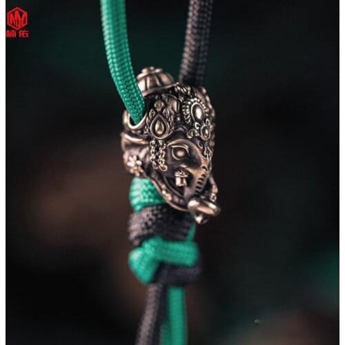 1PCS Elephant Head Fortuna Brass EDCparacord Knife Bead Outdoor Multifunctional Tool Accessories Bracelet Pendant
