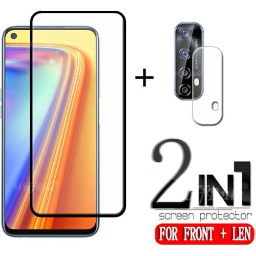 2-in-1 For OPPO Realme 7 Glass For Realme 7 Tempered Glass Full Cover Glue Screen Protector For Realme 7 Camera Lens Glass 6.5"