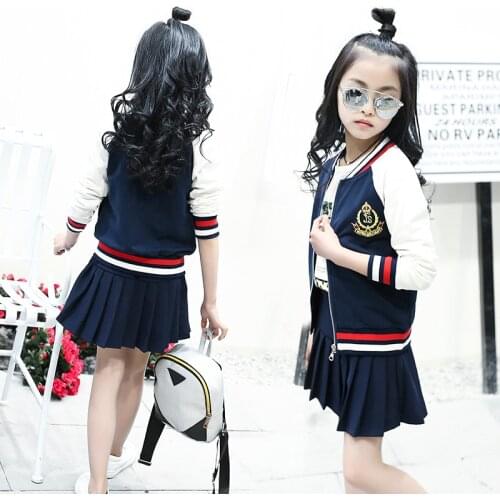 2020 brand spring girls clothing sets fashion cotton long sleeve baseball jacket and skirts autumn children clothes sports suits
