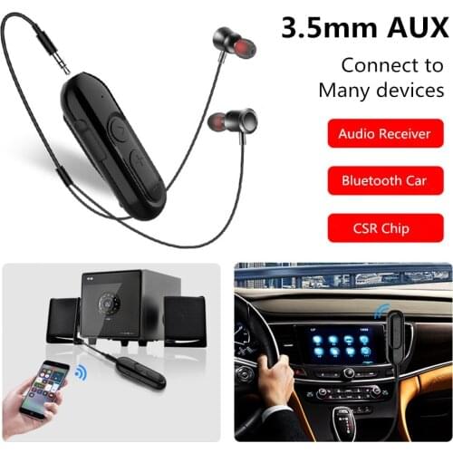 28H Playtime Bluetooth 5.0 Audio Receiver with Earphone Mic 3.5mm AUX Jack Wireless Adapter Handsfree Call for Car kit Speaker
