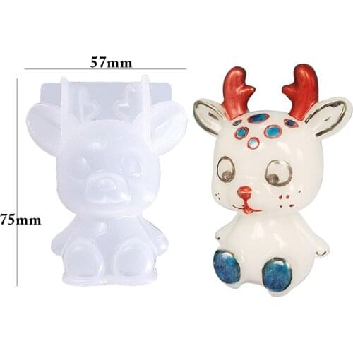 3D Geometric Kawaii Christmas Deer Silicone Epoxy Resin Molds Diy Cute Anime Animals Resin Mould Tools For Home Room Decorations
