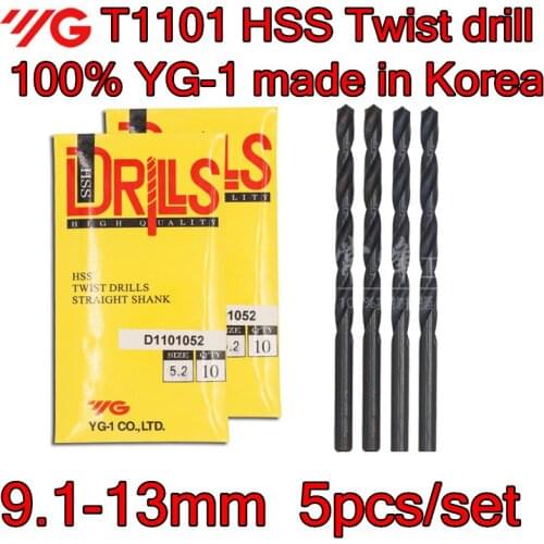 9.1-13.0mm 5pcs/set 100% YG-1 made in Korea T1101 High quality HSS Twist drill Processing: alloy steel, etc Free shipping