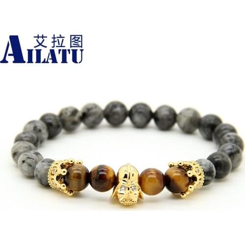 Ailatu 10pcs/lot Fashion Crown Hero Of Sparta Black Knight Bracelet 8mm Flash Stone Beads Fine Men Women Charms Jewelry