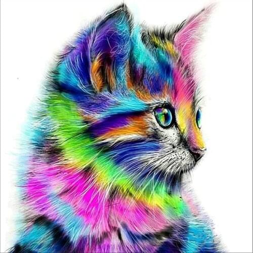 5D DIY Diamond Painting Color Cat Picture Diamond Embroidery Mosaic Cute Animal Cross Stitch Home Decoration Gift Crafts