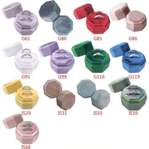 Antique Octagon Velvet Ring Box Double Ring Display Holder with Detachable Lid Ring Box Holder for Wedding Ceremony