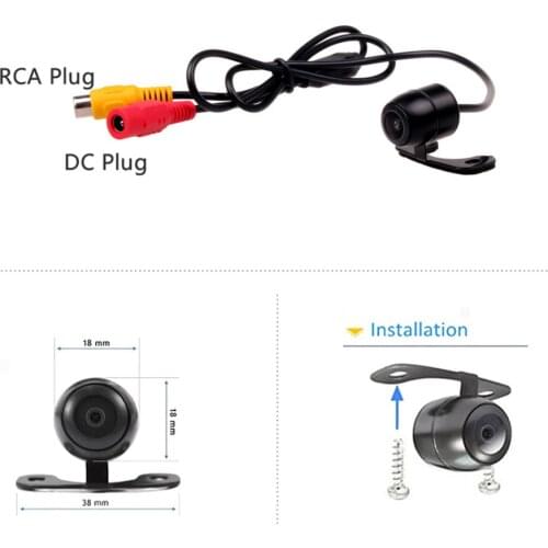 Car Front View Parking Camera RCA Plug Wide Angle Waterproof Rear View Reverse Backup for Dash Monitor Head Unit