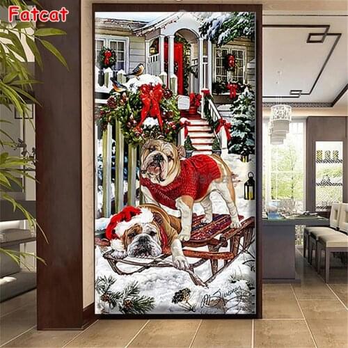 Large Diamond embroidery Snow House Bulldogs Christmas Gift 5d diamond painting full square drill Diy diamond mosaic Dog PP2246