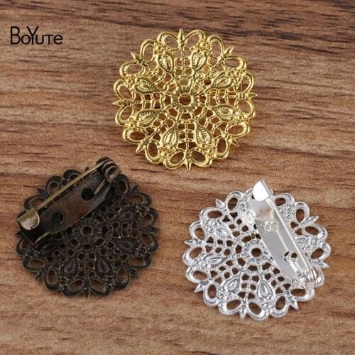 BoYuTe Custom Made (200 Pieces/Lot) 25MM Brass Filigree Peacock Feather Brooch Base Diy Hand Made Jewelry Findings Components