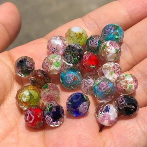 10mm Murano Transparent Faceted Rondelle Colorful Flower Lampwork Crystal Glass Beads For Bracelet Making Women Diy Accessories