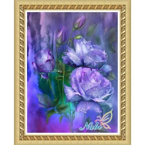 Flower rose canvas 3d diy beadwork 6168R - Round Diamond embroidery cross stitch diamond mosaic painting