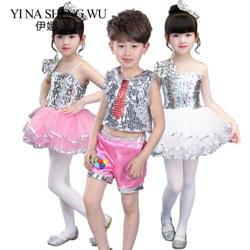 Kid Jazz Dance Performance Costumes Boys Girls Tutu Sequins Fluffy Dress Hip-hop Modern Dance Practice/Stage Performance Wear