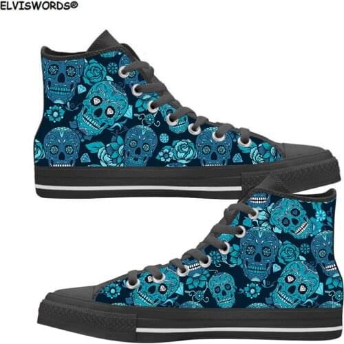ELVISWORDS Sugar Skull Pattern Classic High Top Ladies Shoes Woman Casual Sneakers Autumn Spring Lace-up Girls Canvas Footwear