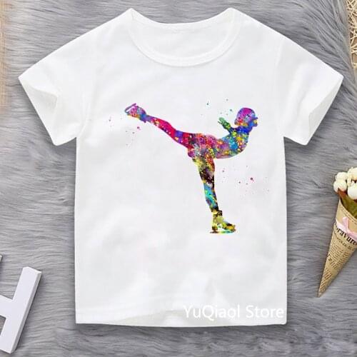 Watercolor Painting Figure Skating T Shirt Children GYM Sport Excercise Skating Lover Tshirt Girls T-Shirt Custom Diy Wholesales