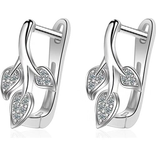 Cute Crystal Cubic Zirconia Leaves Small Hoop Earrings Loop Huggies Earrings Fashion Party Jewelry Gifts for Women Girls