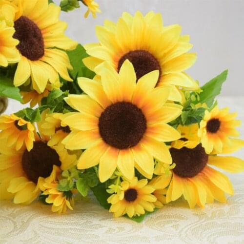 1 Bouquet /7 Heads Sunflower 9cm Wedding Mini Rose Artificial Silk Flower bouquet Bride Home Decoration Cheap Fake Scrapbooking