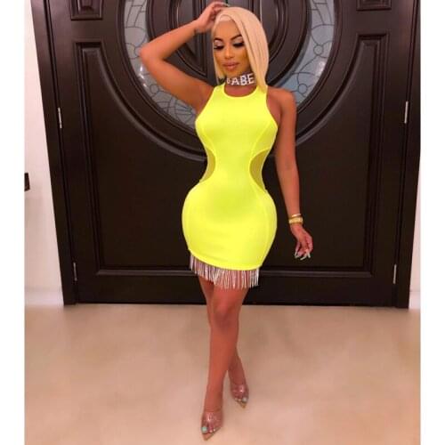 Fashion Casual Sexy Fringed Mesh Dress Womens Dress High Waist Sleeveless Summer Dress Dress Personality Evening Dress 2021 New