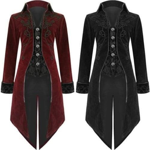Mens Coat Long Jacket Gothic Steampunk VTG Regency Highwayman Vintage Medieval Cosplay Costume for Women M-XXXL