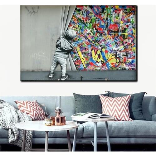 Wall Art Painting The Graffiti Art Behind The Curtains Paintings on Wall Art Posters and Prints Street Art Pictures Home Decor