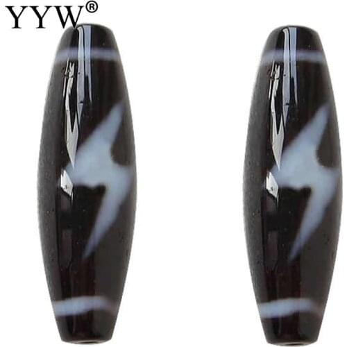 Natural Tibetan Dzi Beads Oval lighting five-eyed two tone 13x38mm Hole:Approx 2mm