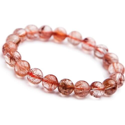 Genuine Natural Copper Hair Rutilated Quartz Jewelry Crystal Women Man Healing Stone Charm Bracelet 9mm