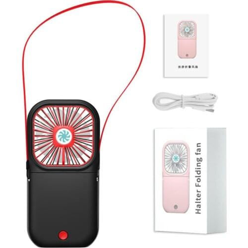 Folding hanging neck fan desktop USB mute charging mini blower Student Travel Portable lazy hand-held ventilator