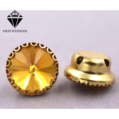 New arrival Gold yellow Round glass crystal sew on rhinestones gold base lacy claw rhinestone strass Diy clothing accessories