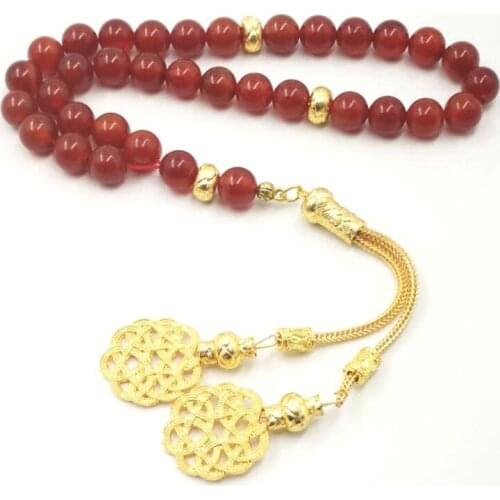 Tasbih Natural Red Agates with Golden Tarbazona Islam Muslim Everything is new bracelet 33 45 66 99 prayer beads stone Rosary