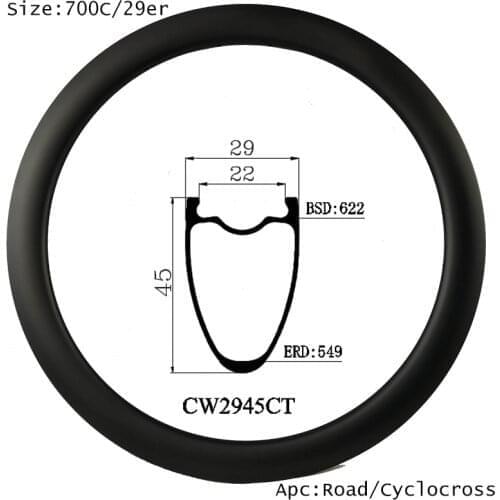 Carbon bike rim gravel V brake/disc brake both available cycling wheel 29mm width 45mm depth clincher tubeless design fast speed