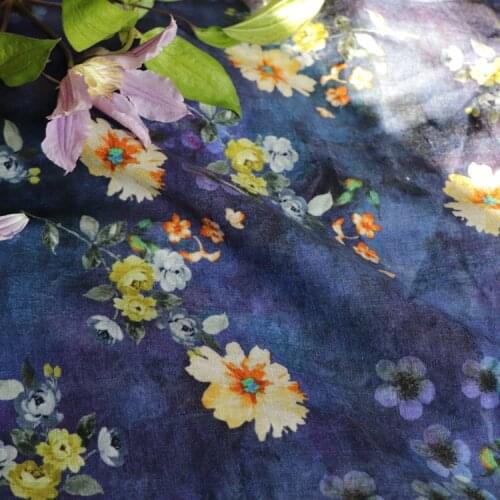 High quality flax tissus Beautiful Flower printing patchwork High end dress cheongsam fabric