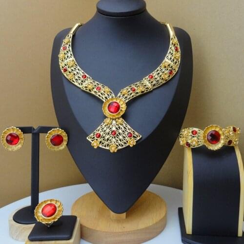 Yuminglai Red Rhinestone Jewelry Sets for Women Dubai Costume Jewelry FHK9438