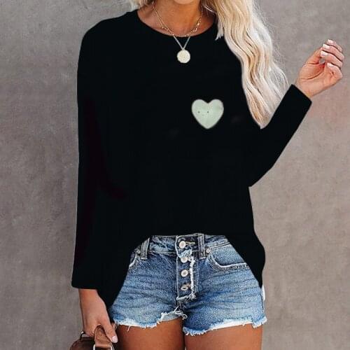 Y2K E-girl Love Printed Round Neck Women T-Shirt Harajuku Long Sleeve Tops Casual Streetwear Loose Pullover Kawaii Clothes Femme