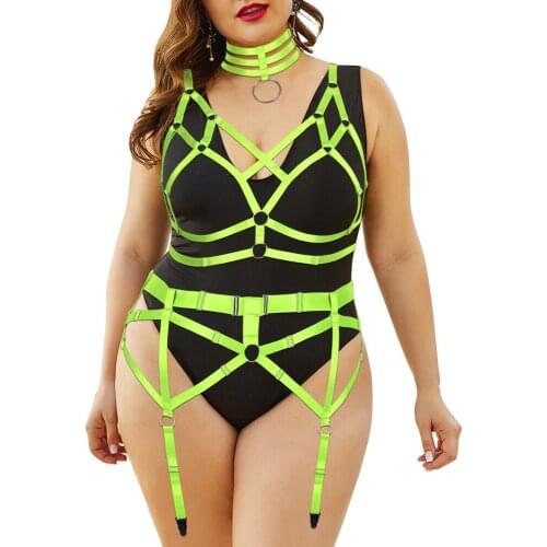 Plus Size Sexy Lingerie Women Bdsm Body Harness Bondage Suspender Binding Garter Belt For Stockings Adjust Straps Pole Dance