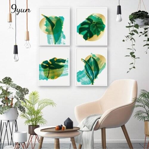 Golden Luxury Pattern Wall Art Botanical Leaves Poster Prints Canvas Painting Minimalist Decorative Picture Interior Decoration