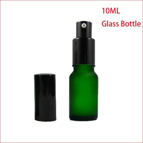 10ML Green Frosted Glass Essential oil Bottle With pump Cap for serum lotion foundation emulsion Empty cosmetic container