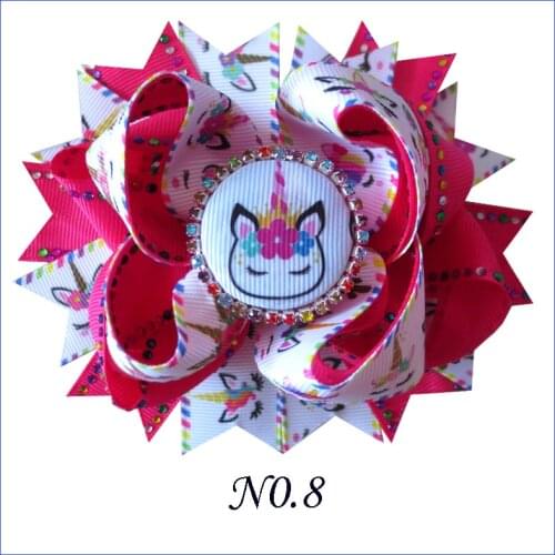 100 BLESSING Girl 4.5" Unicorn Hair Bow Clip Rhinestone Colorful Princess Baby