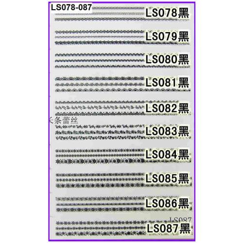 1X LARGE SHEET 3D SELF ADHESIVE FRENCH SMILE BLACK LACE NAIL ART STICKER LS078-LS087K