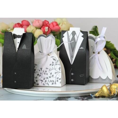 20Pcs/Lot Bride+Groom Dresses Wedding Candy Box Gift Bags DIY Wedding Favors