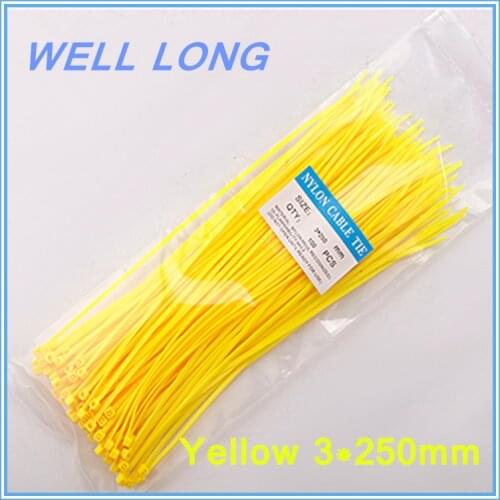 200pcs/lot 3*250mm Yellow Self-Locking Nylon Wire Cable Zip Ties, Cable Ties