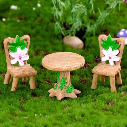 3pcs Resin Terrarium Garden Table Chair Figurine Decoration Micro Landscape Ornament Fairy Miniature Garden Craft