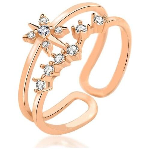 925 Sterling Silver Plated 18K Gold Double-Layer Ring Geometric Star Wedding Elegant Fashion Ring Jewelry for Women Gift New